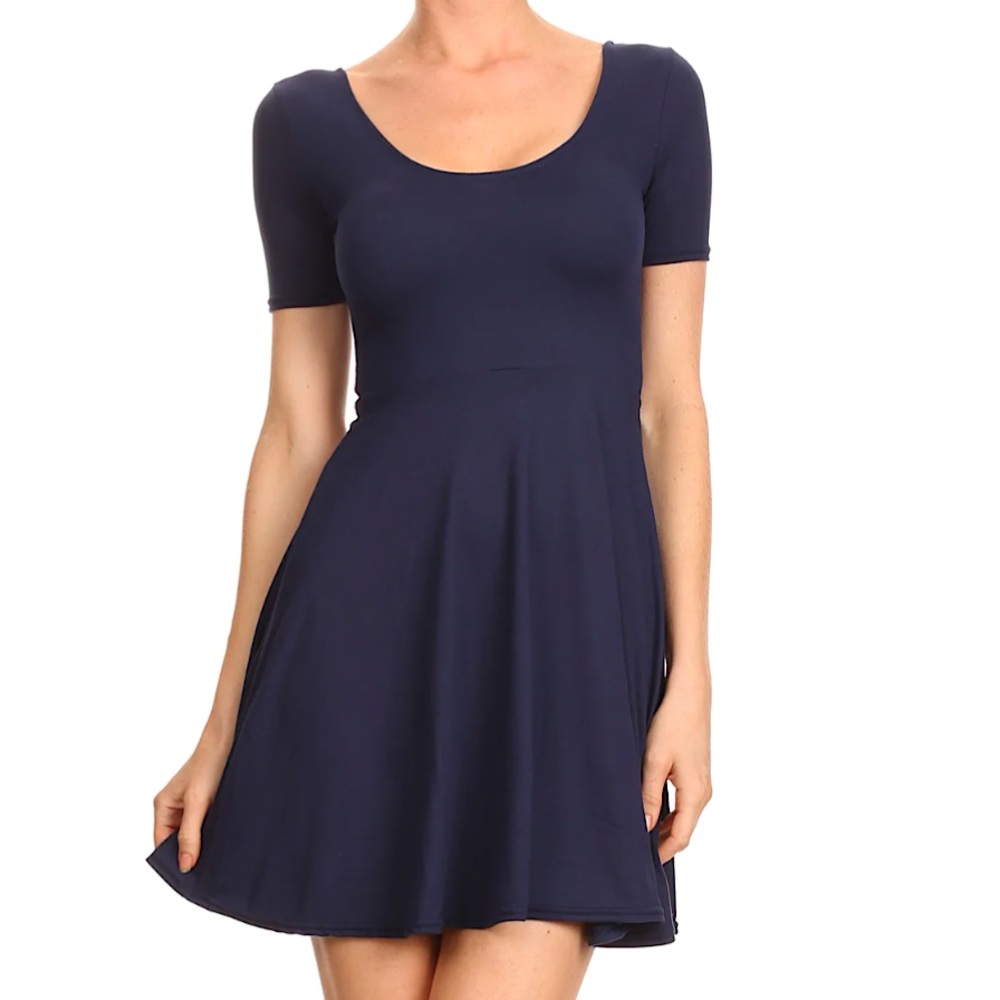 H&M Navy Blue Babydoll Scoop Neck Mini Flare Dress XS